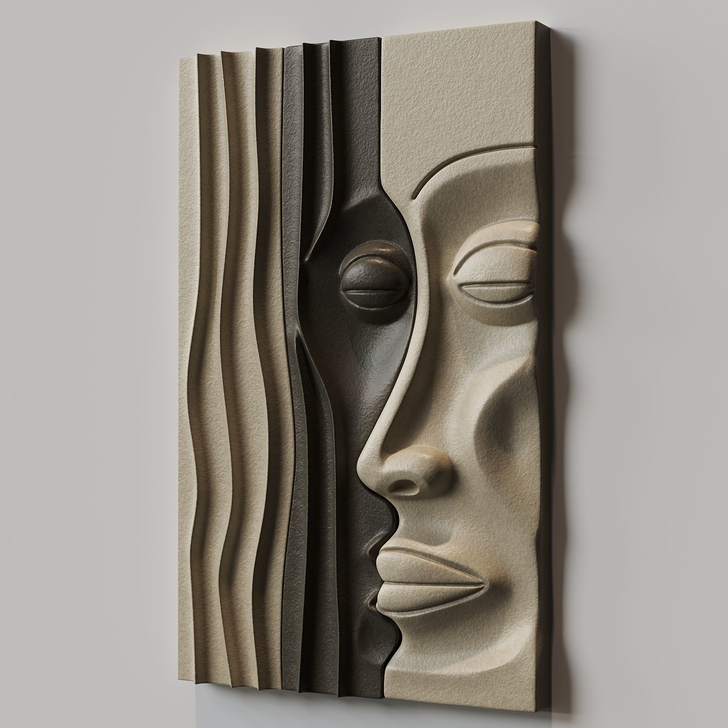 Abstract emotional faces art relief 3D model_3