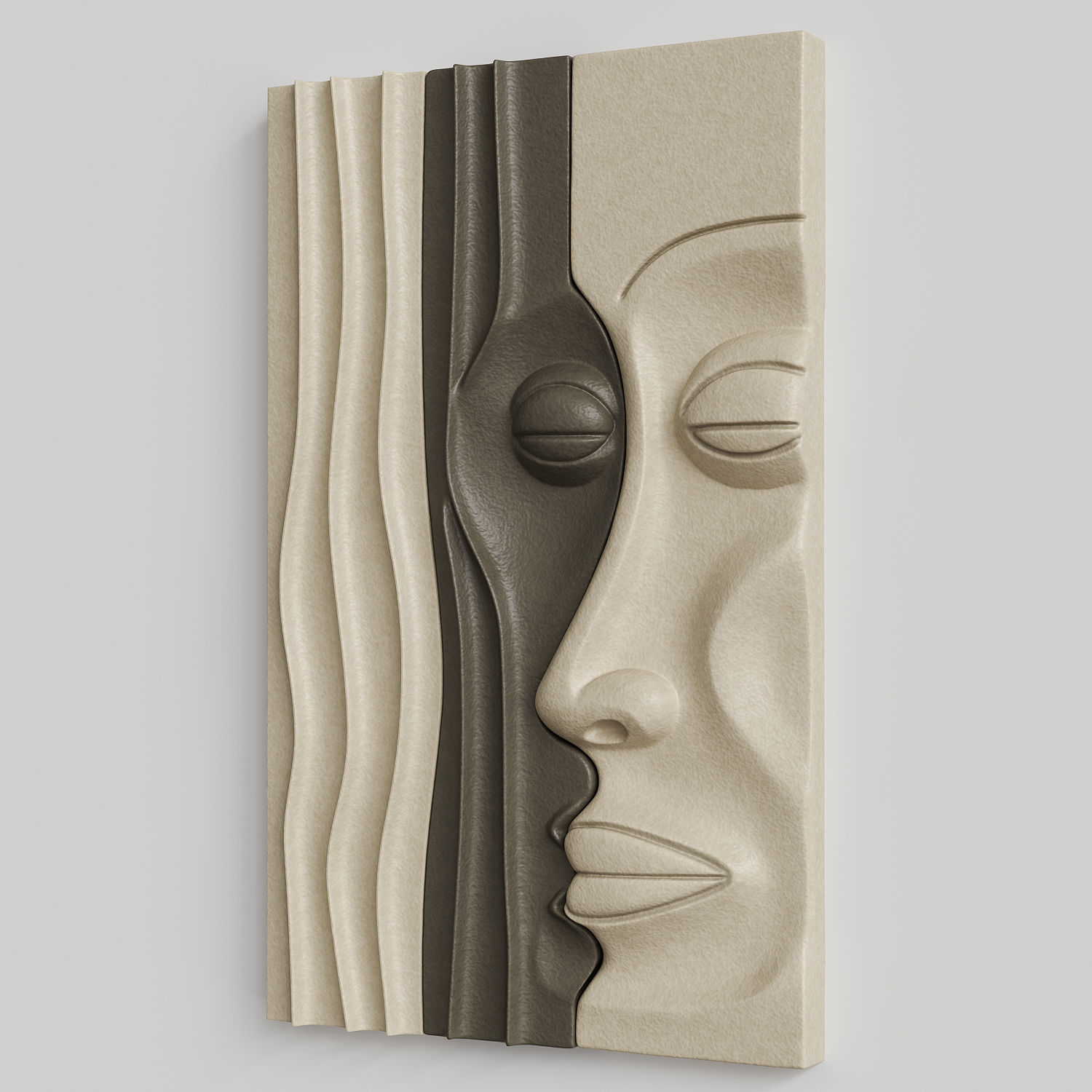 Abstract emotional faces art relief 3D model_2