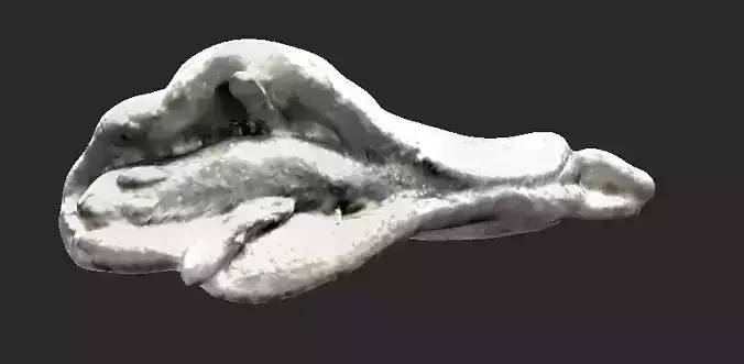 3D Scan of Silver Clay Anthropomorphized Hot Dog in a Bun