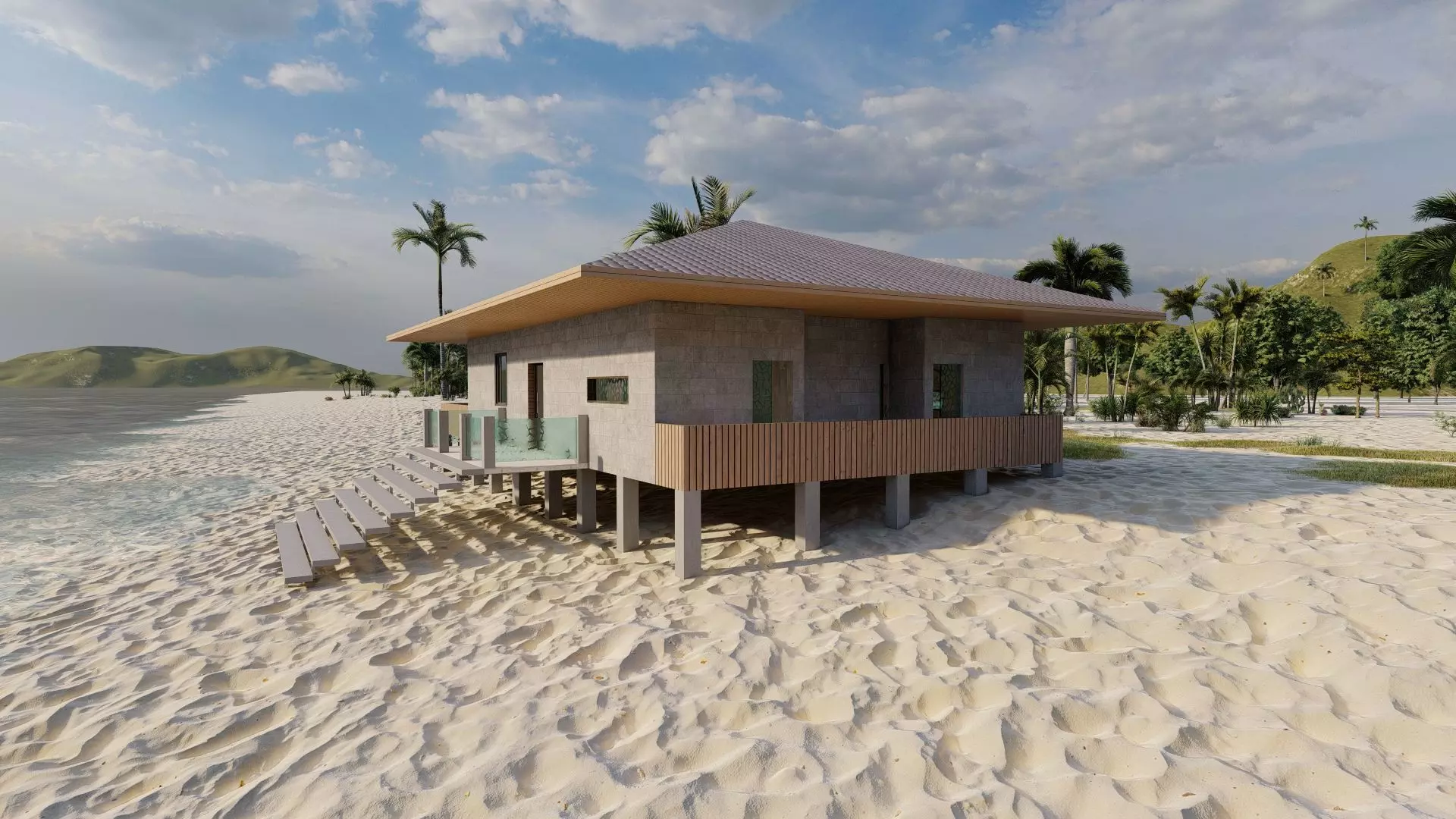 Beach Casa Scene-villa-modern house 3D model_12