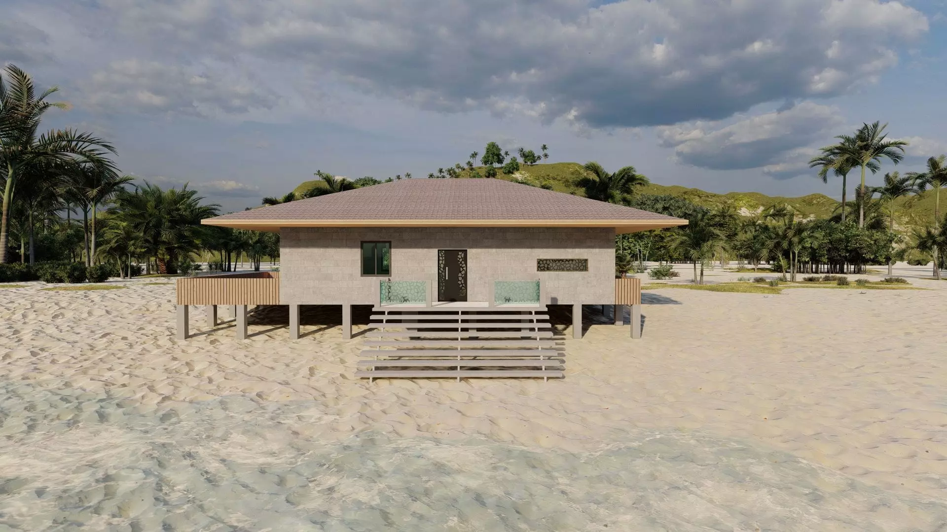 Beach Casa Scene-villa-modern house 3D model_13