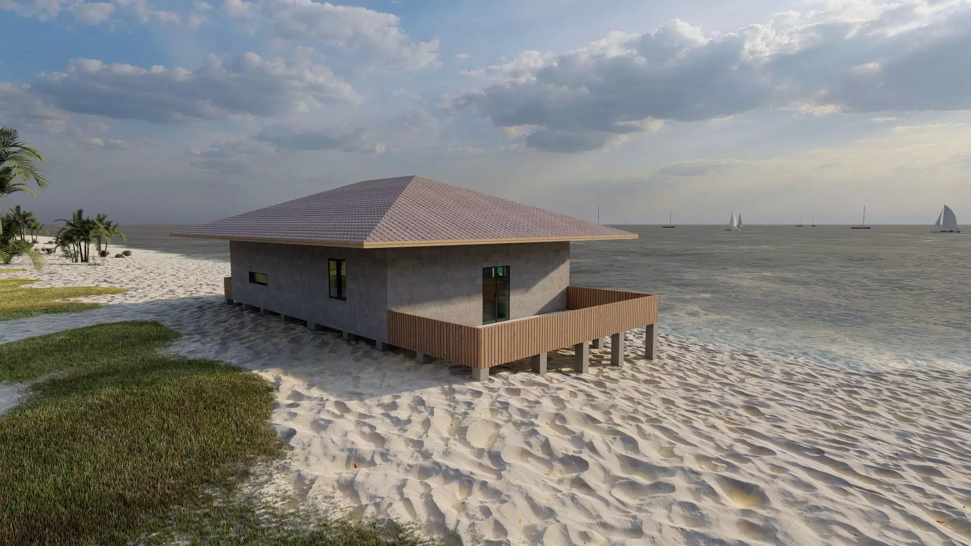 Beach Casa Scene-villa-modern house 3D model_17