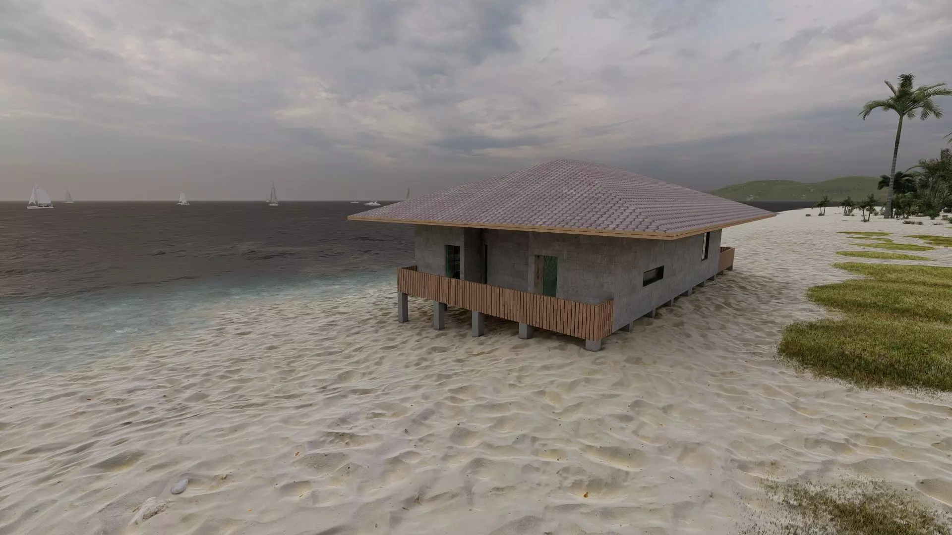 Beach Casa Scene-villa-modern house 3D model_20