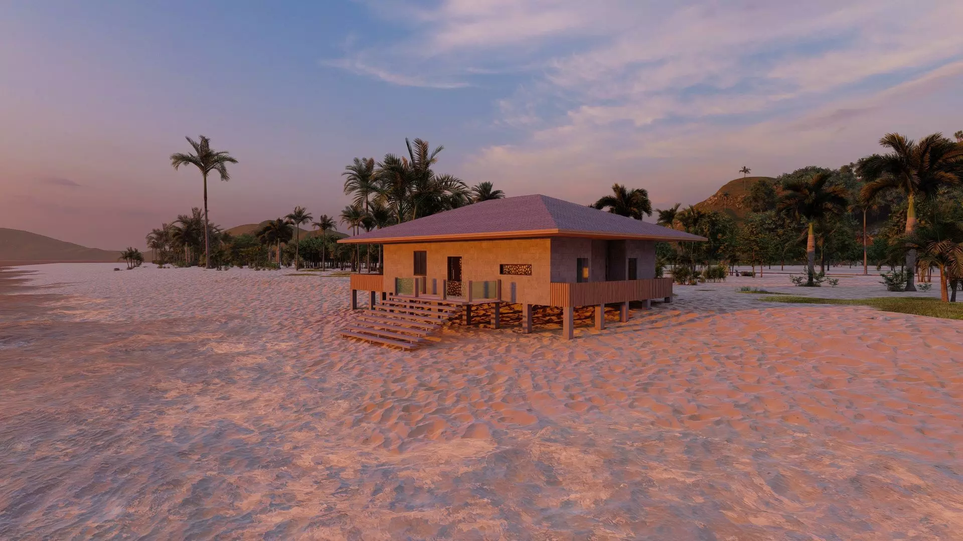 Beach Casa Scene-villa-modern house 3D model_9