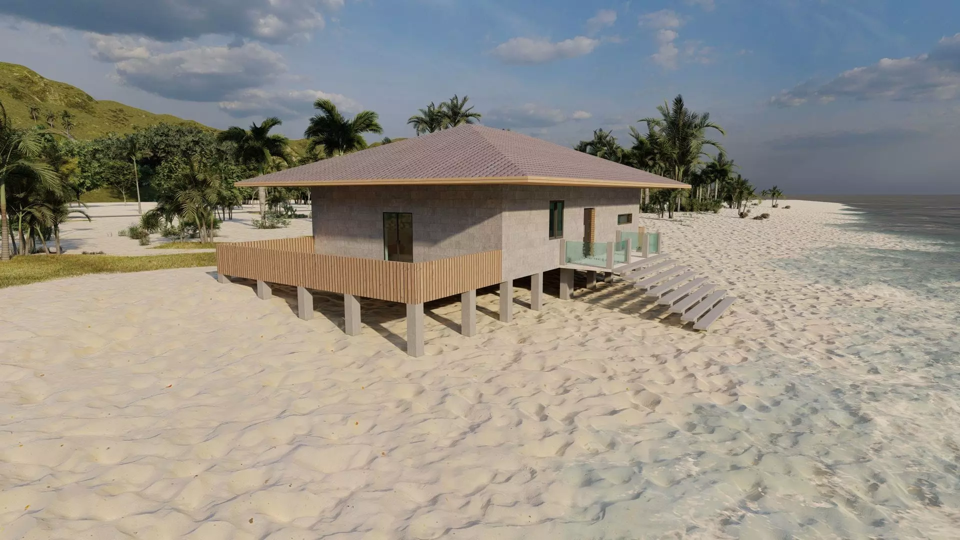 Beach Casa Scene-villa-modern house 3D model_11