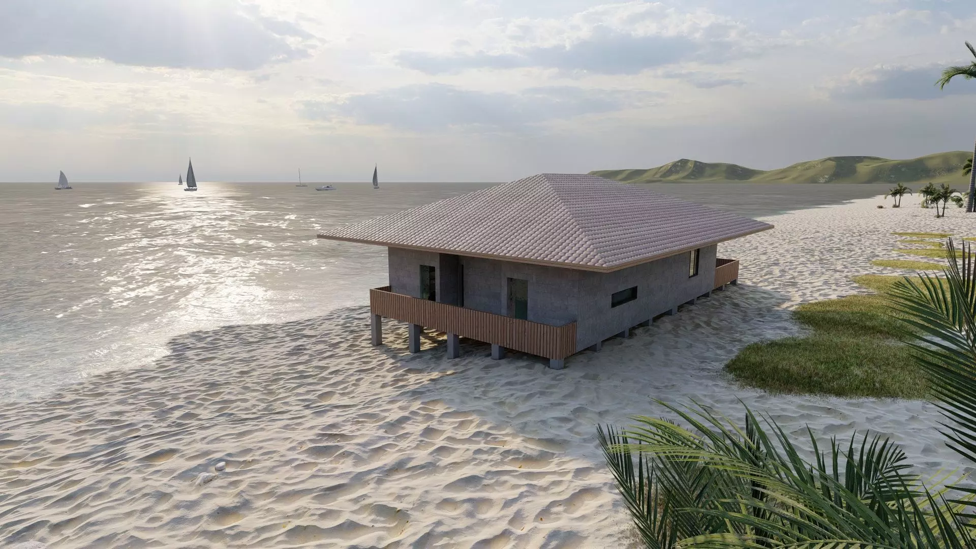 Beach Casa Scene-villa-modern house 3D model_1
