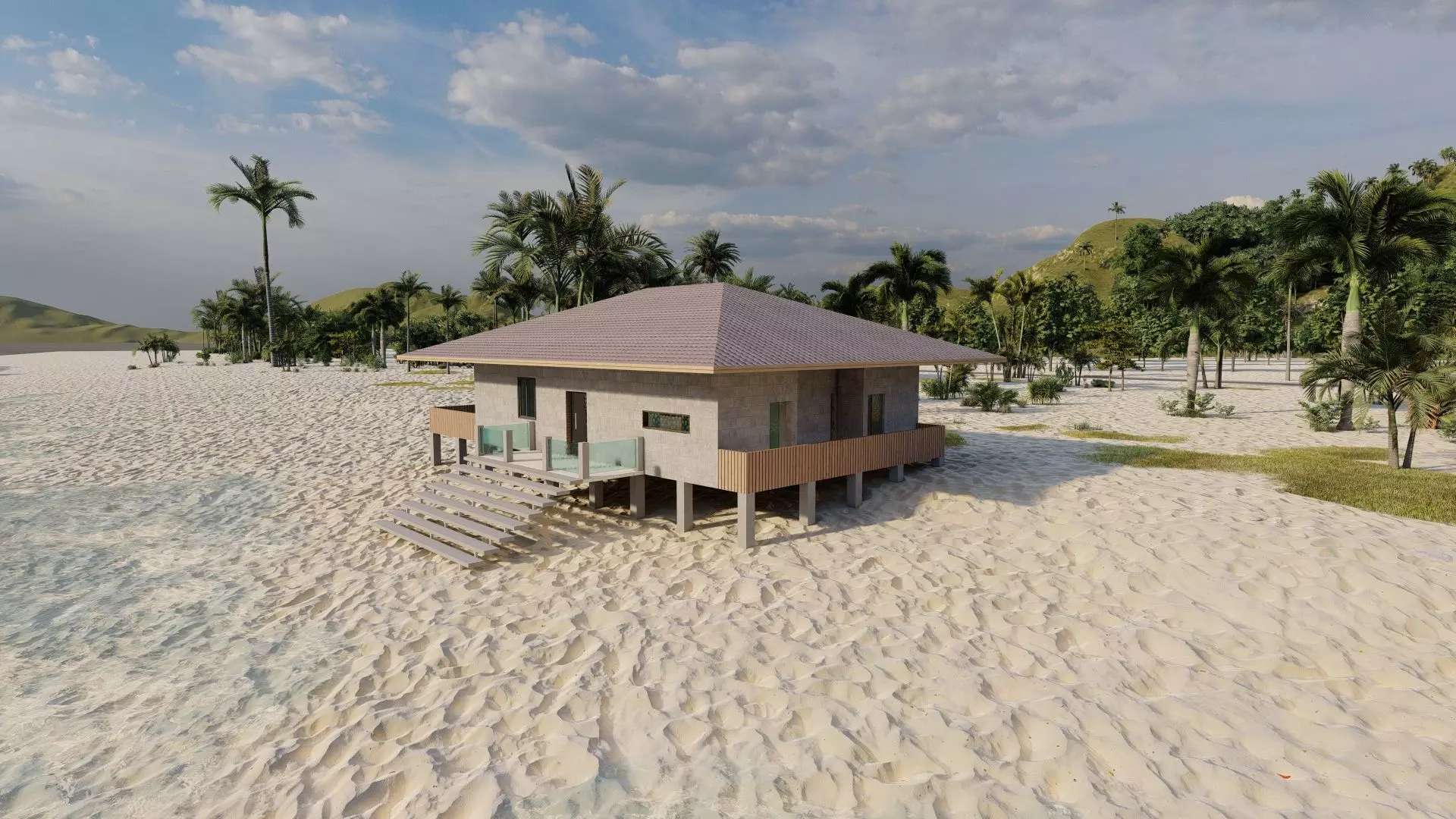 Beach Casa Scene-villa-modern house 3D model_7