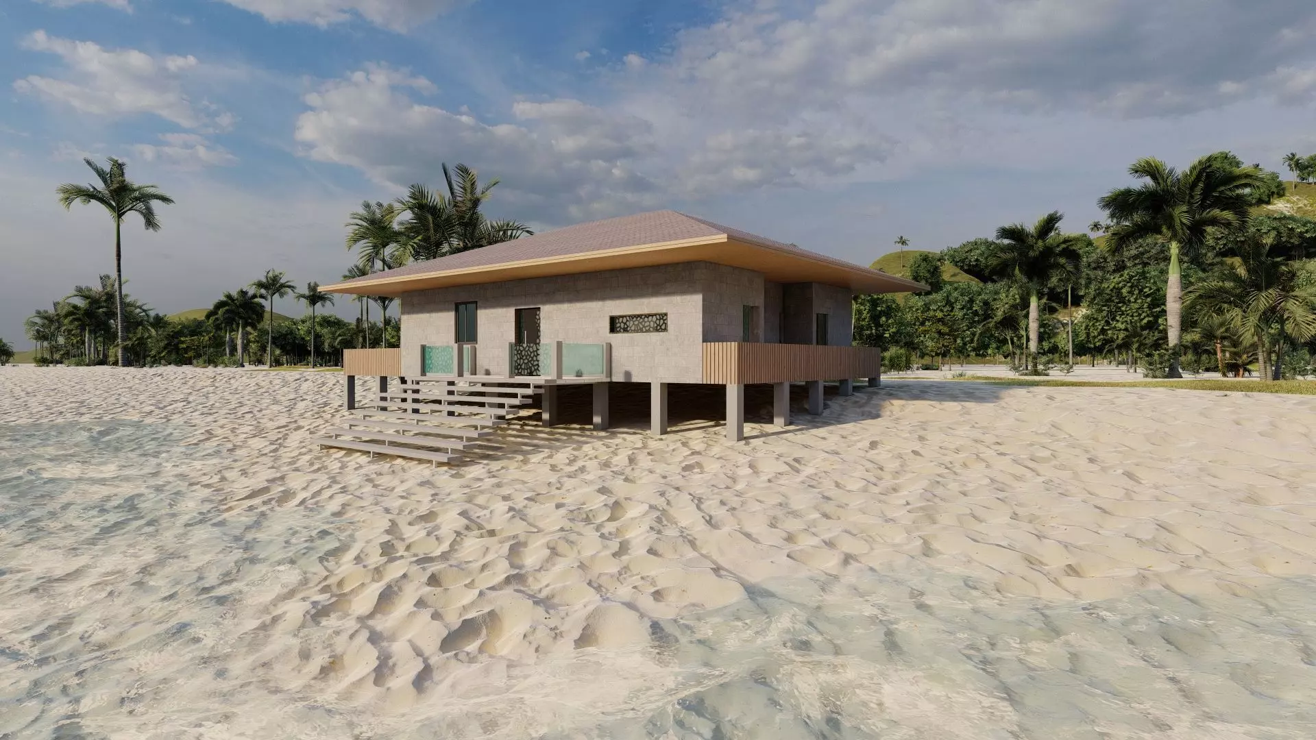 Beach Casa Scene-villa-modern house 3D model_0