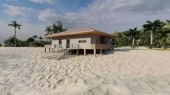 Beach Casa Scene-villa-modern house 3D model