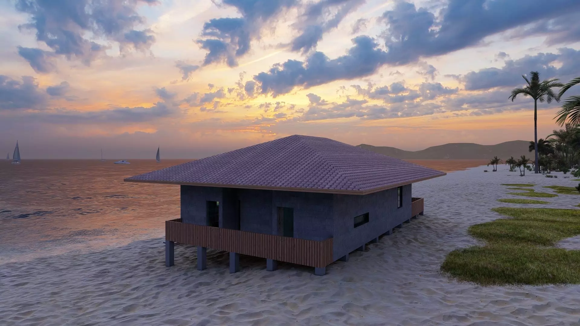 Beach Casa Scene-villa-modern house 3D model_5