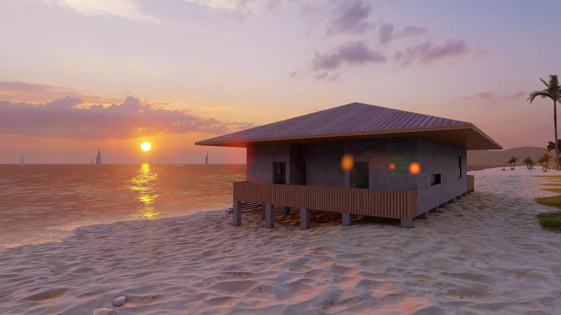 Beach Casa Scene-villa-modern house 3D model_6