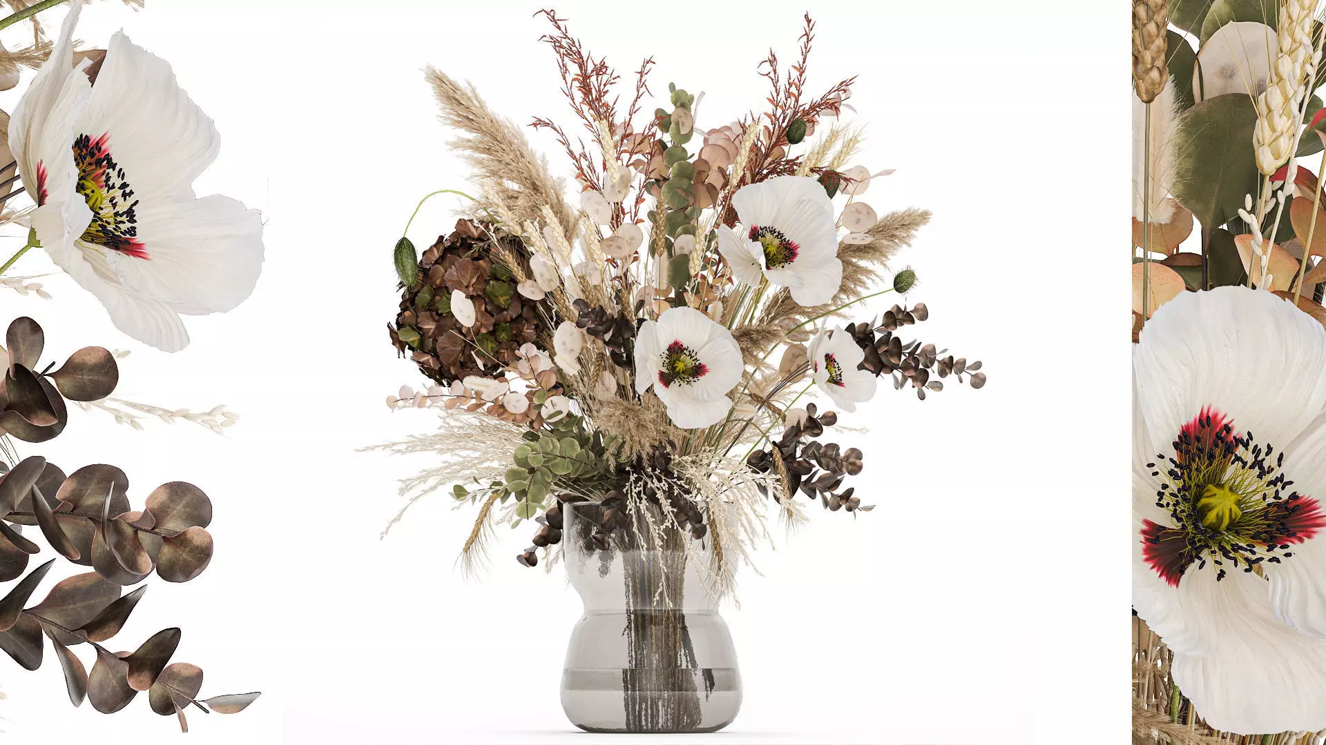 Dried Flowers Hydrangea Pampas Branches Poppy 458 3D model