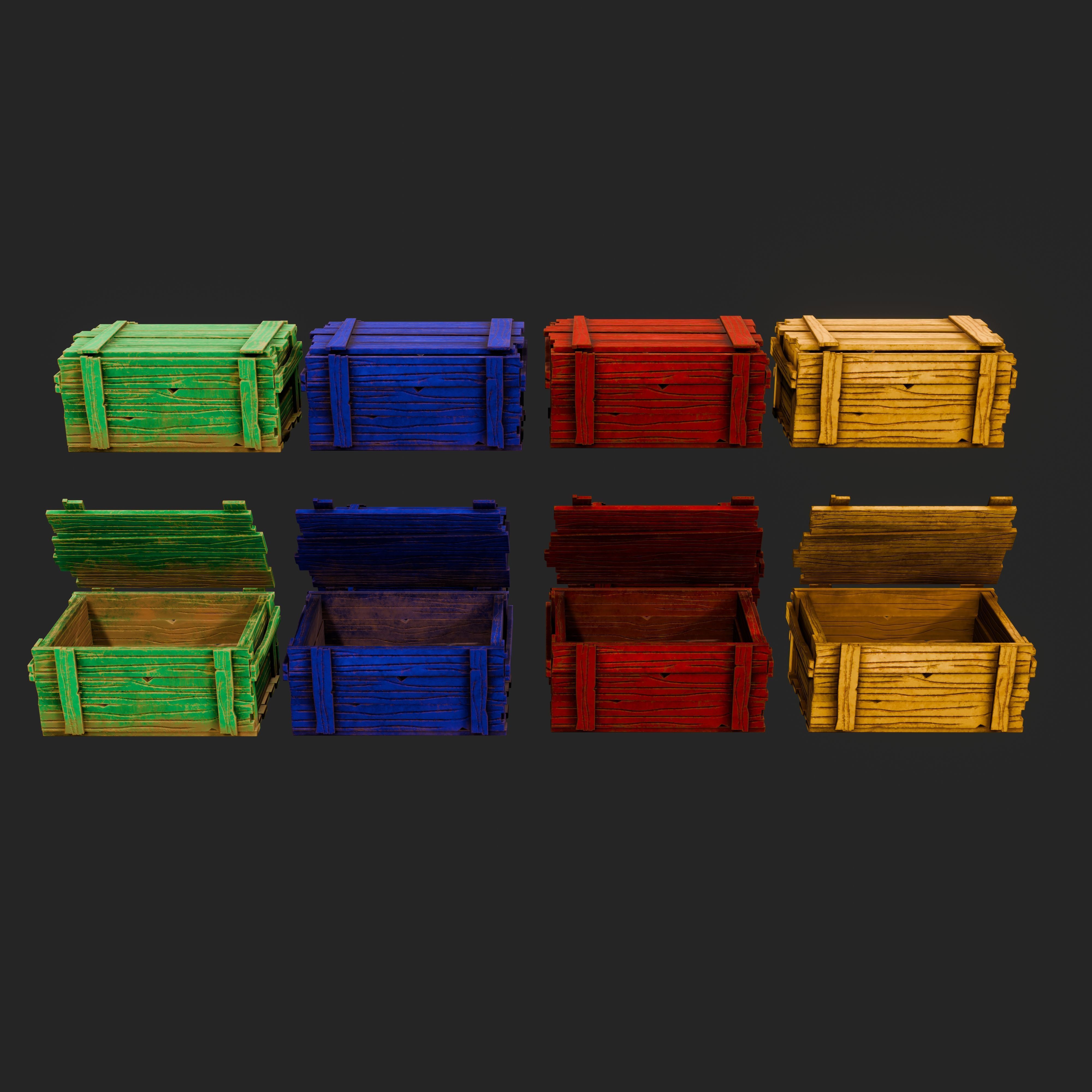 LowPoly Fantasy Stylized Treasure Chest Set Low-poly 3D model_1