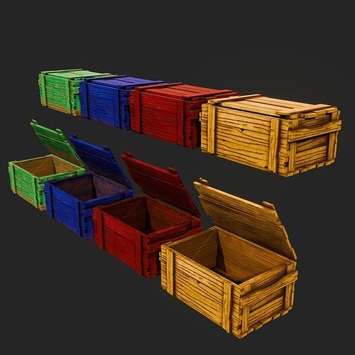 LowPoly Fantasy Stylized Treasure Chest Set Low-poly 3D model