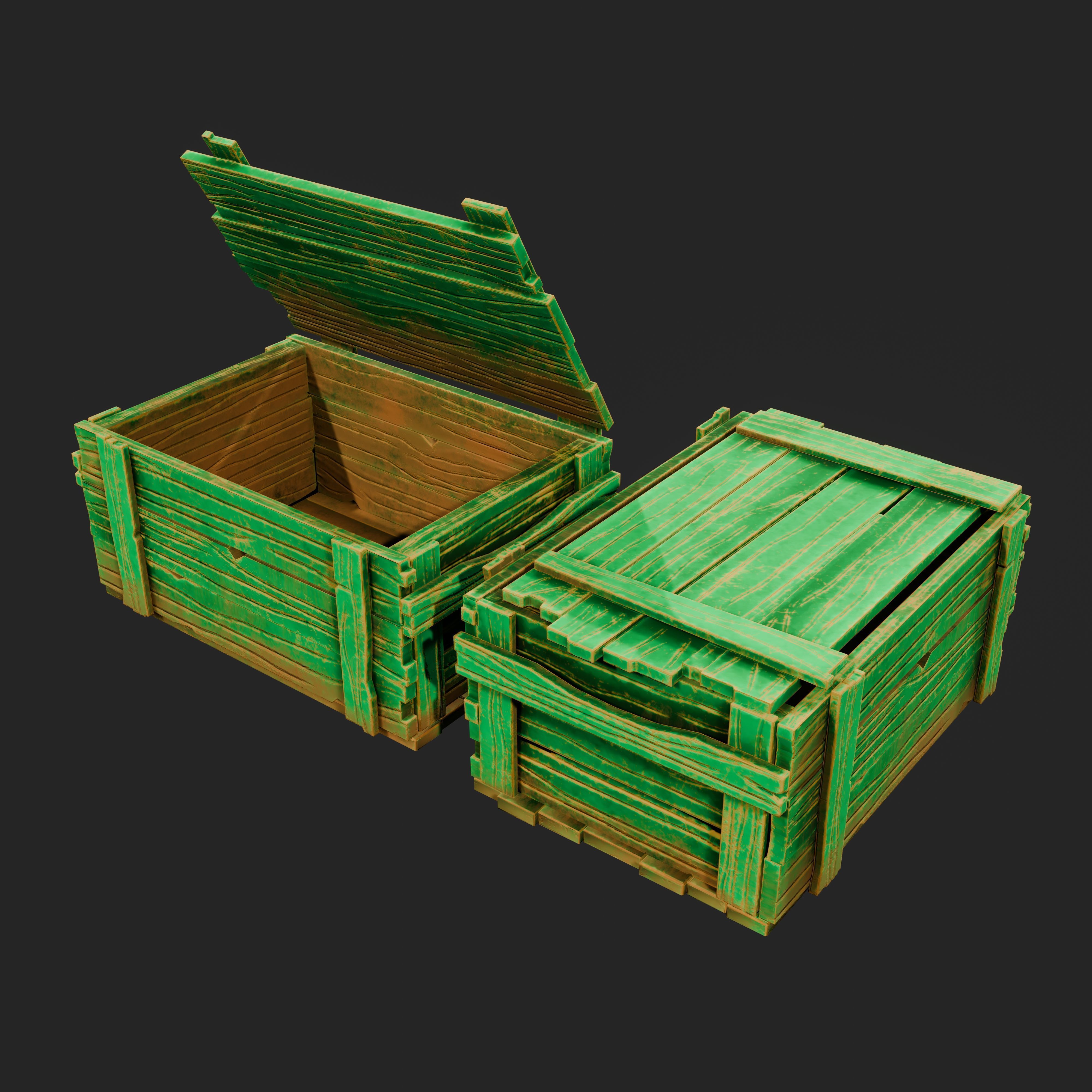 LowPoly Fantasy Stylized Treasure Chest Set Low-poly 3D model_3