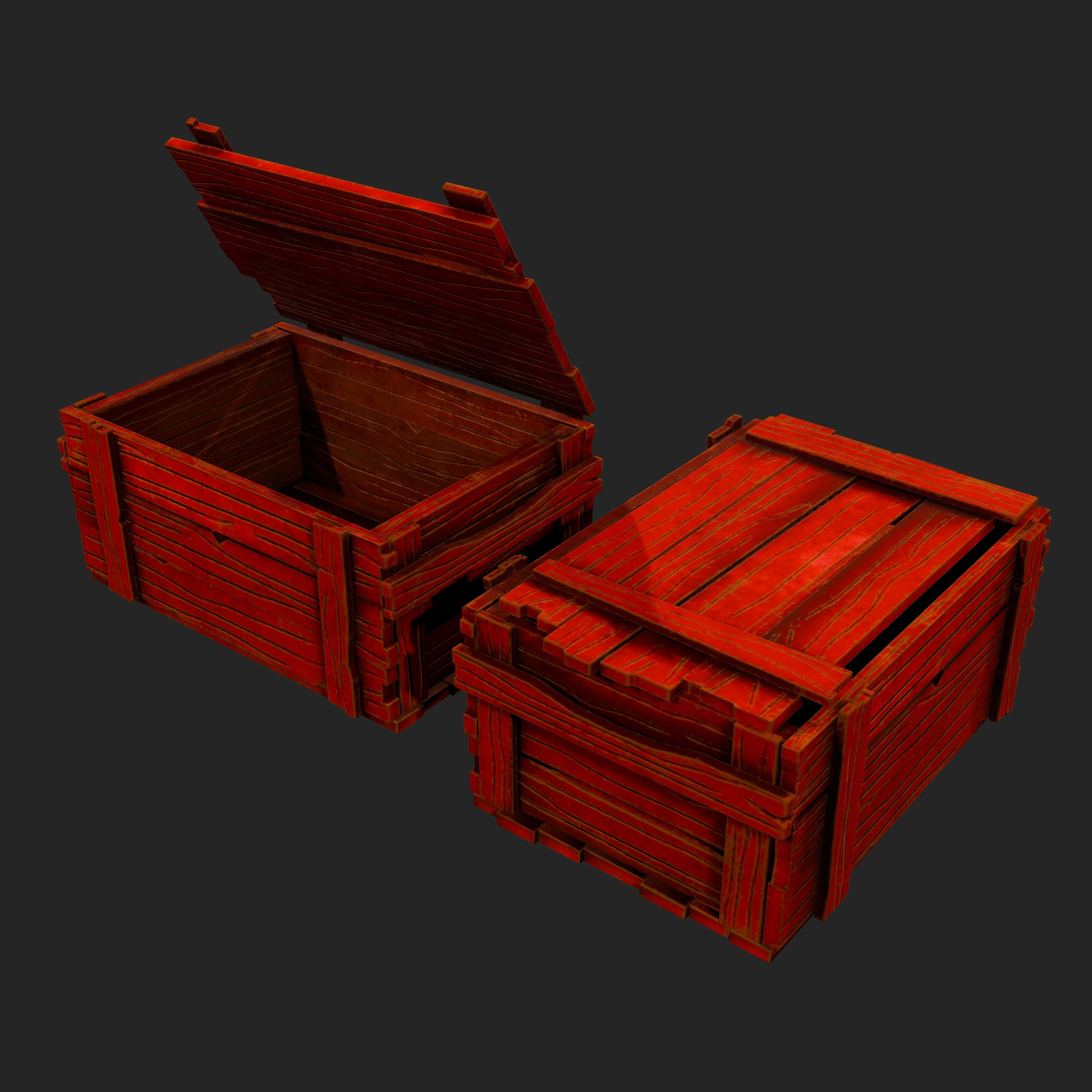 LowPoly Fantasy Stylized Treasure Chest Set Low-poly 3D model_4