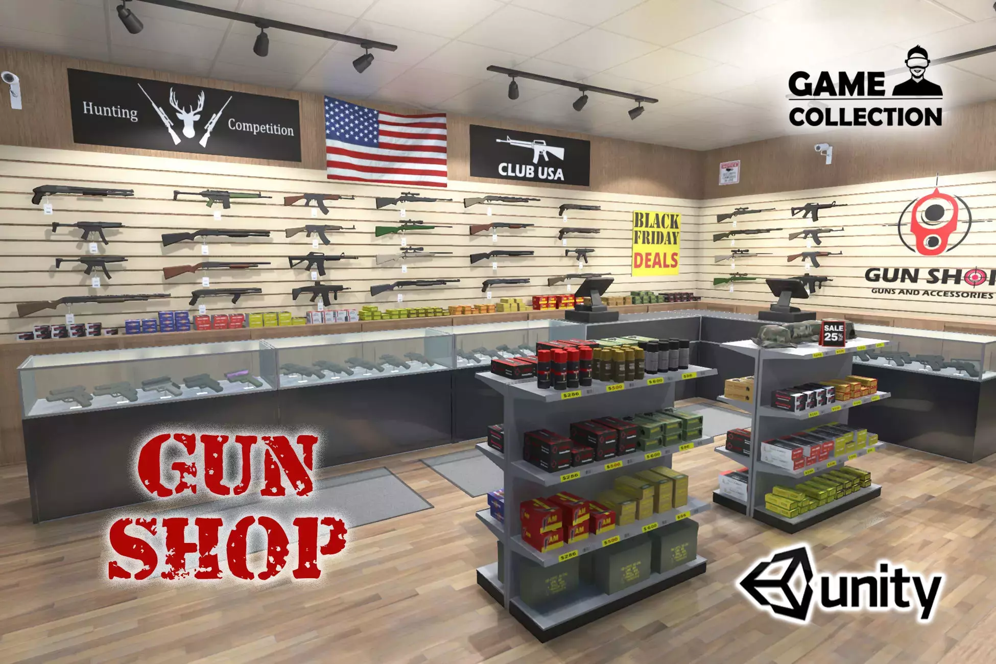 Gun shop Low-poly 3D model_0