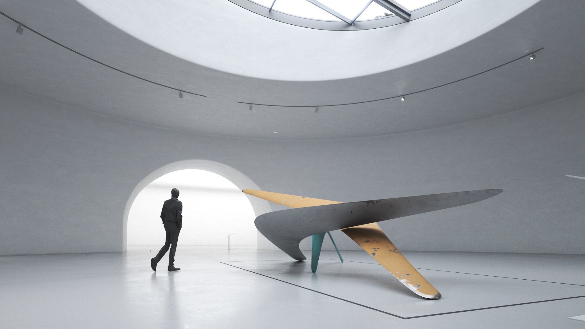 Modern Abstract Boomerang Sculpture  Low-poly 3D model_4