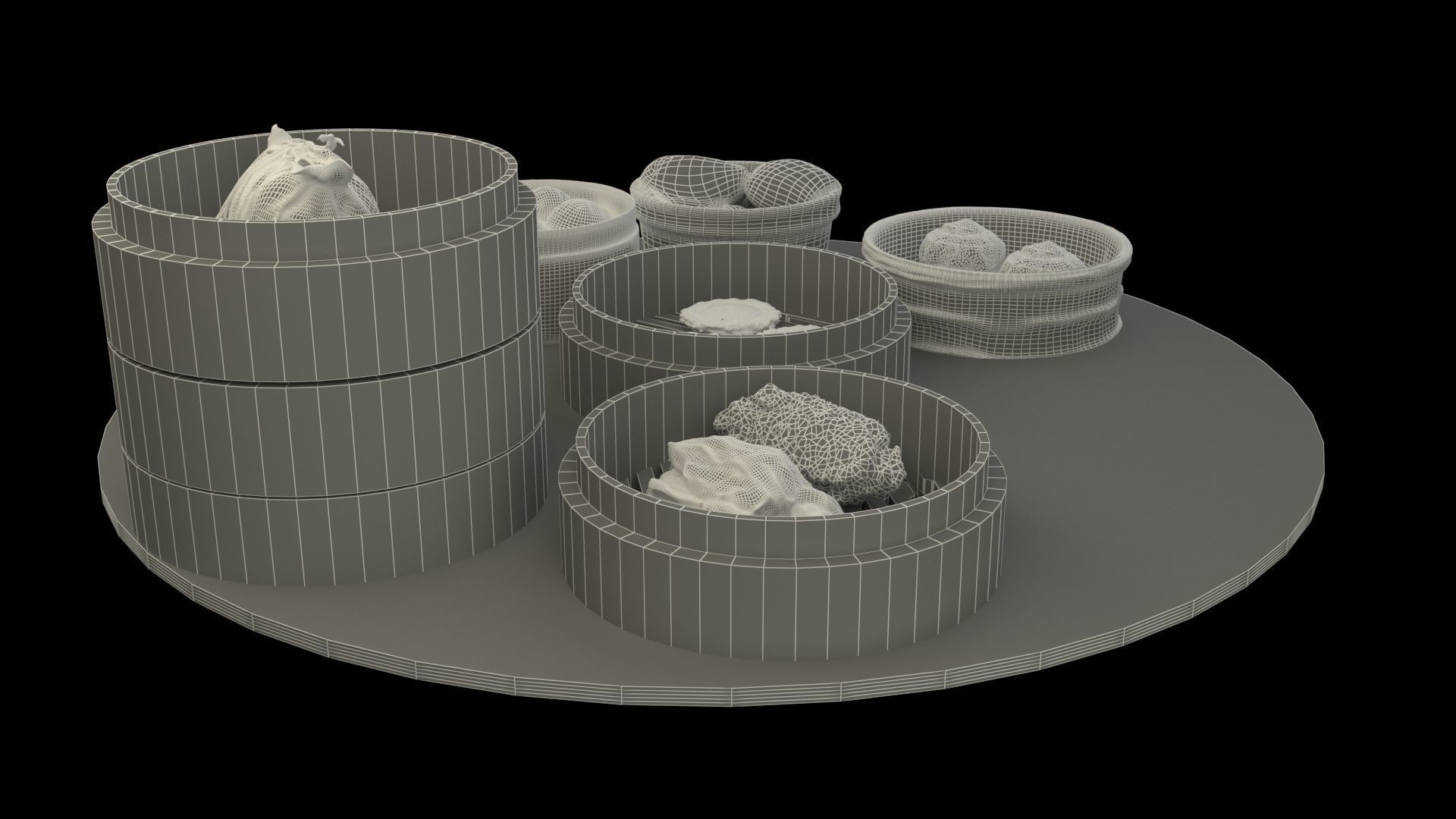 Chinese  dim sum bamboo steamer  3D model_7