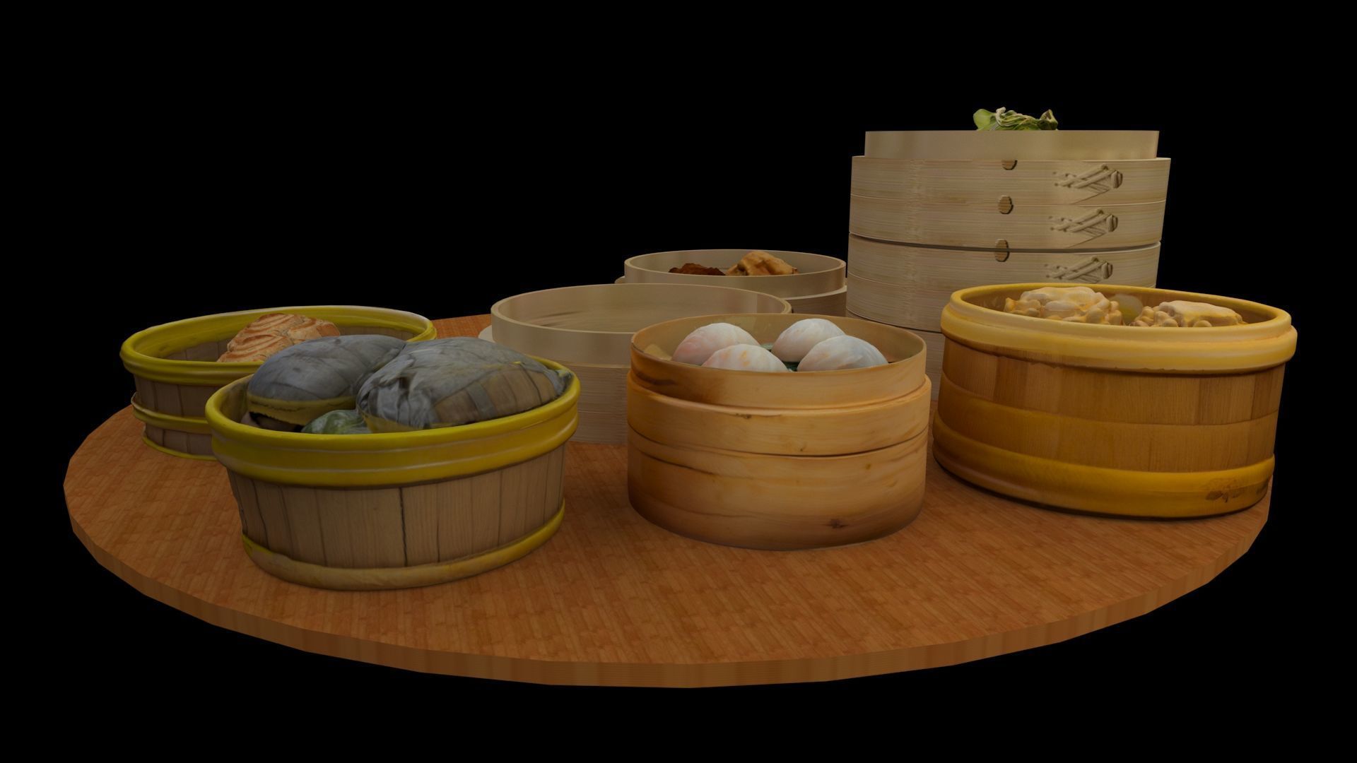 Chinese  dim sum bamboo steamer  3D model_2