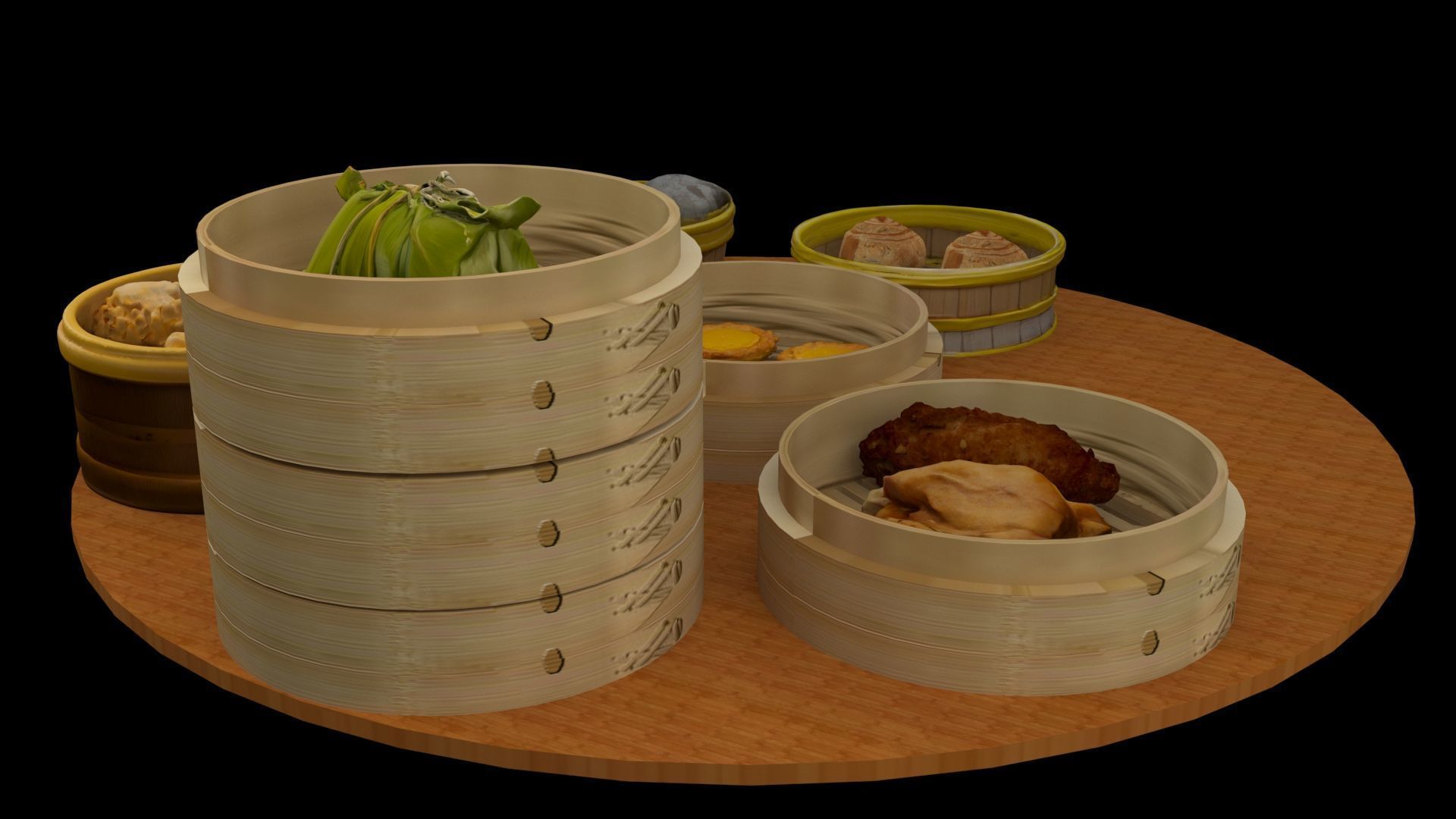 Chinese  dim sum bamboo steamer  3D model_4