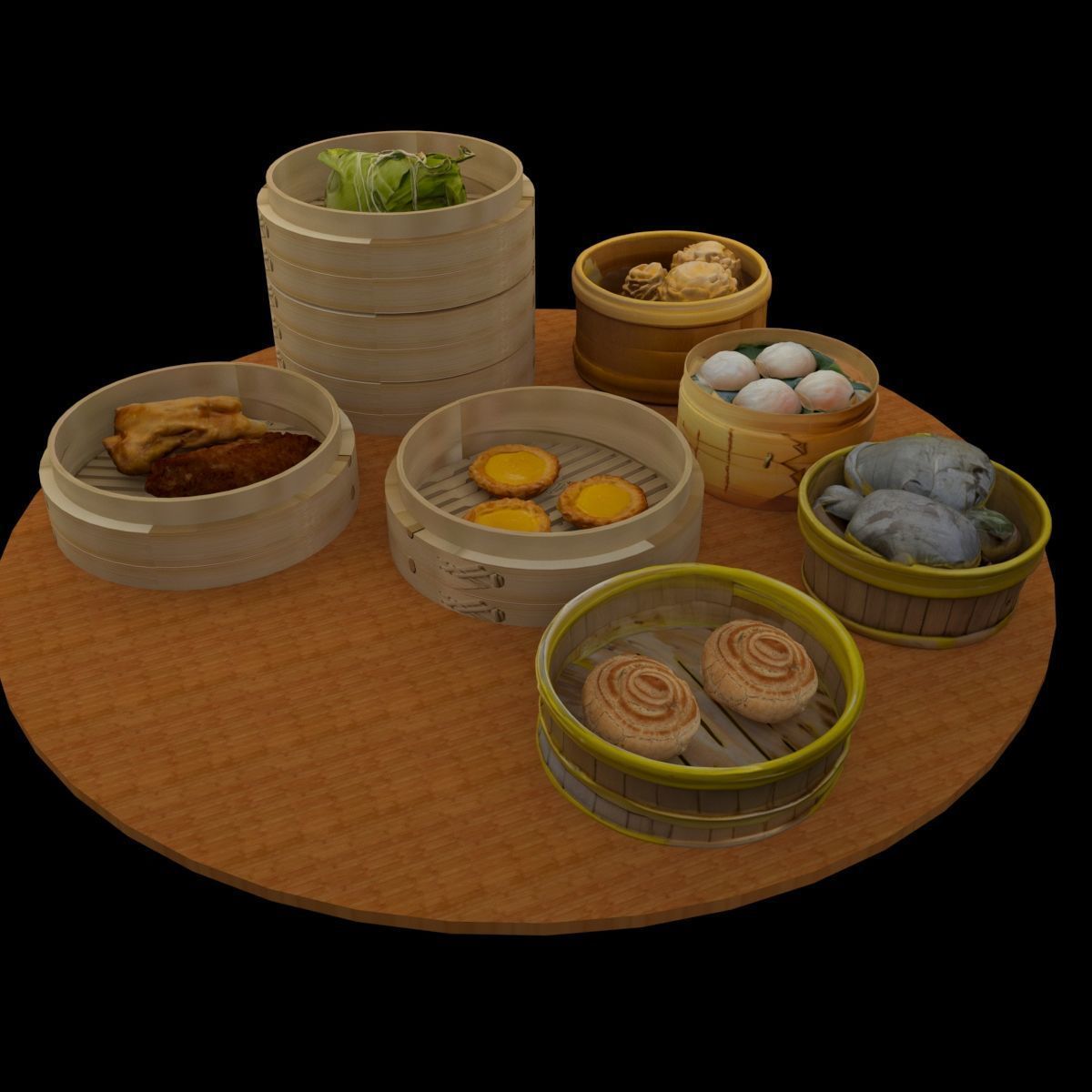 Chinese  dim sum bamboo steamer  3D model_6