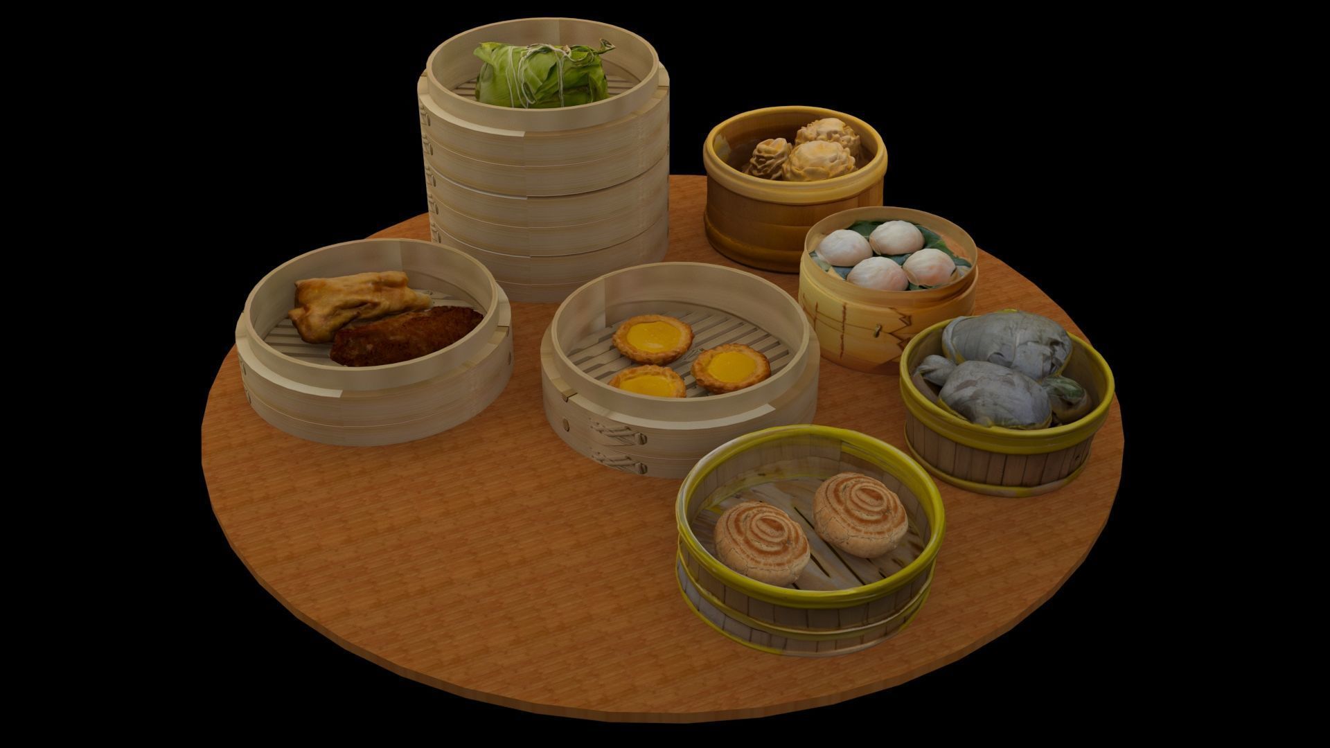 Chinese  dim sum bamboo steamer  3D model_5