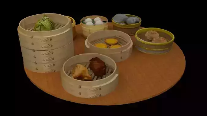 Chinese  dim sum bamboo steamer  3D model