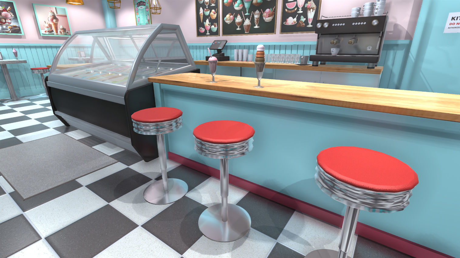 Ice cream shop interior Low-poly 3D model_6