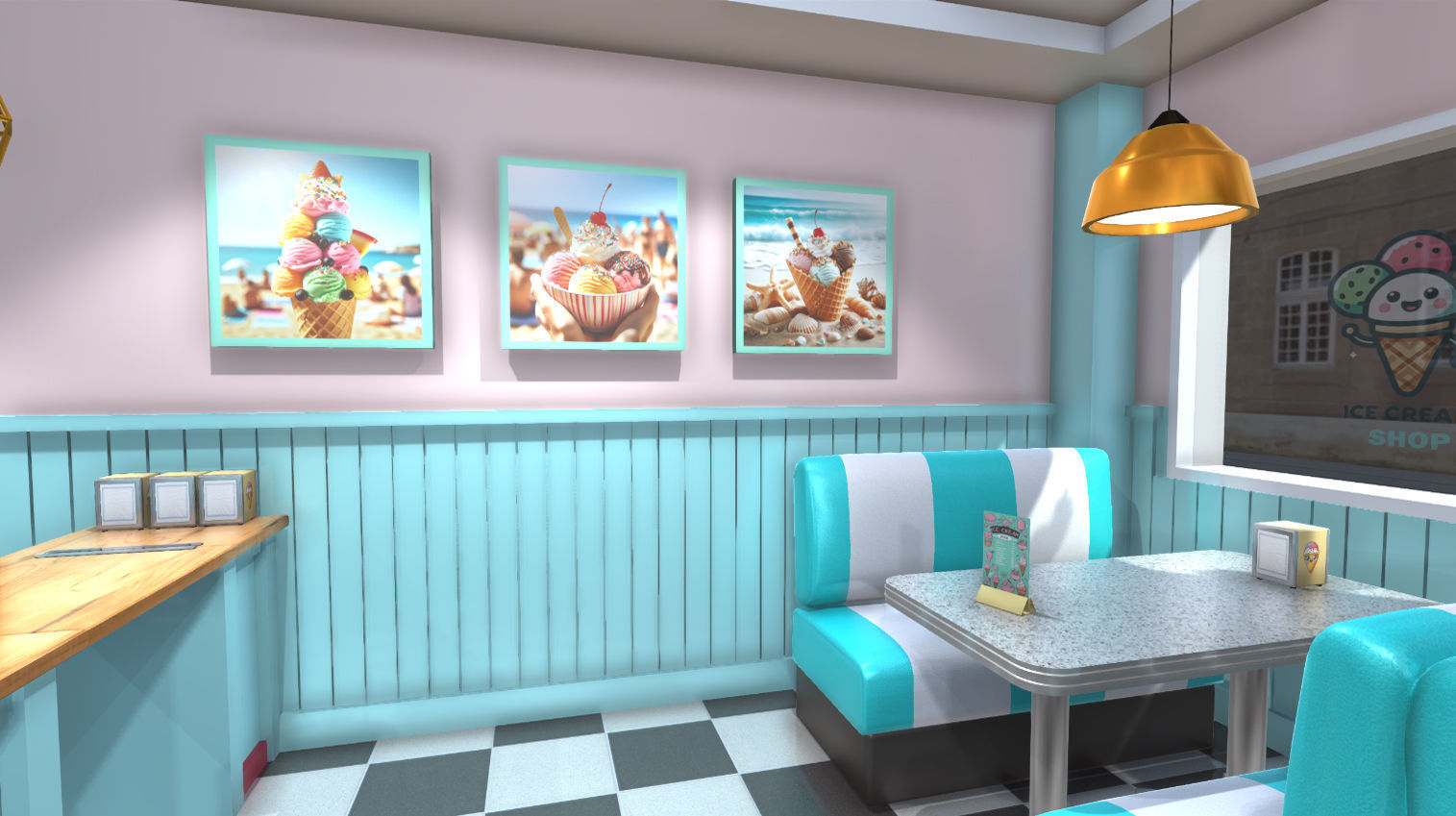 Ice cream shop interior Low-poly 3D model_11