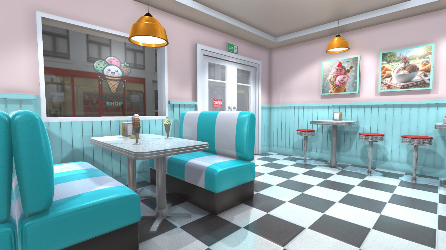 Ice cream shop interior Low-poly 3D model_9