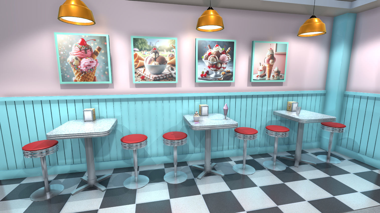 Ice cream shop interior Low-poly 3D model_2
