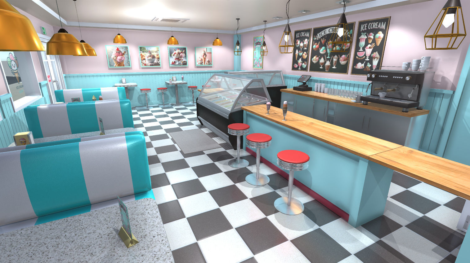 Ice cream shop interior Low-poly 3D model_7