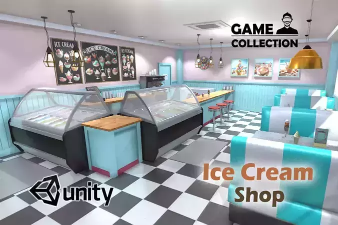 Ice cream shop interior Low-poly 3D model
