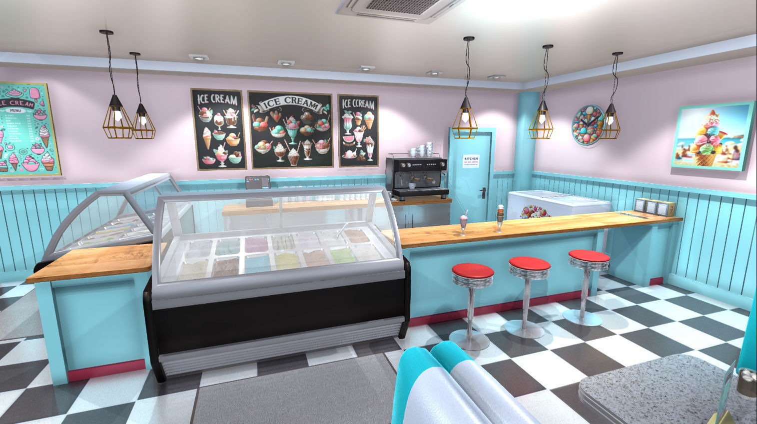 Ice cream shop interior Low-poly 3D model_3
