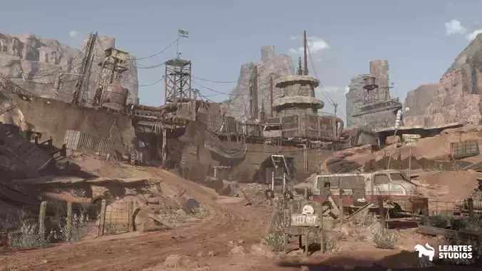 Post Apocalyptic Wasteland Environment Low-poly 3D model