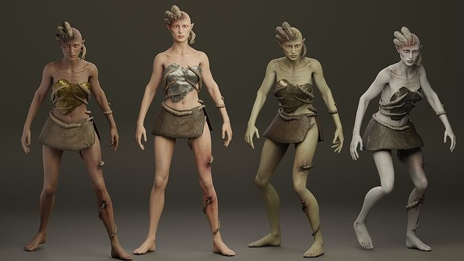 Horned woman Low-poly 3D model