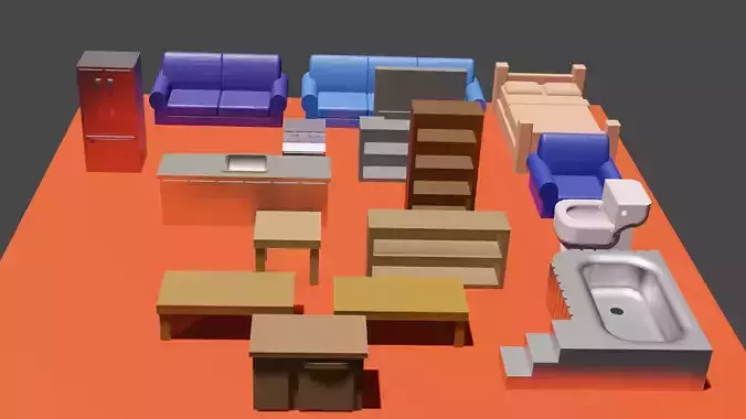 low polygon household items