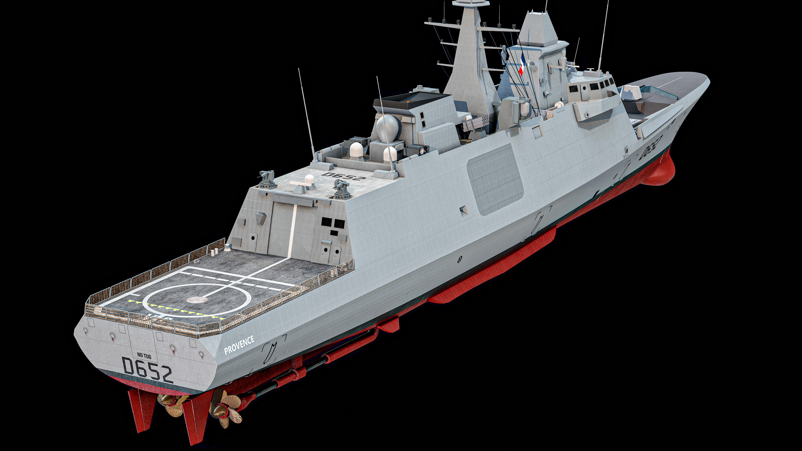 FREMM Aquitaine Class Frigate PBR Low-poly 3D model_14