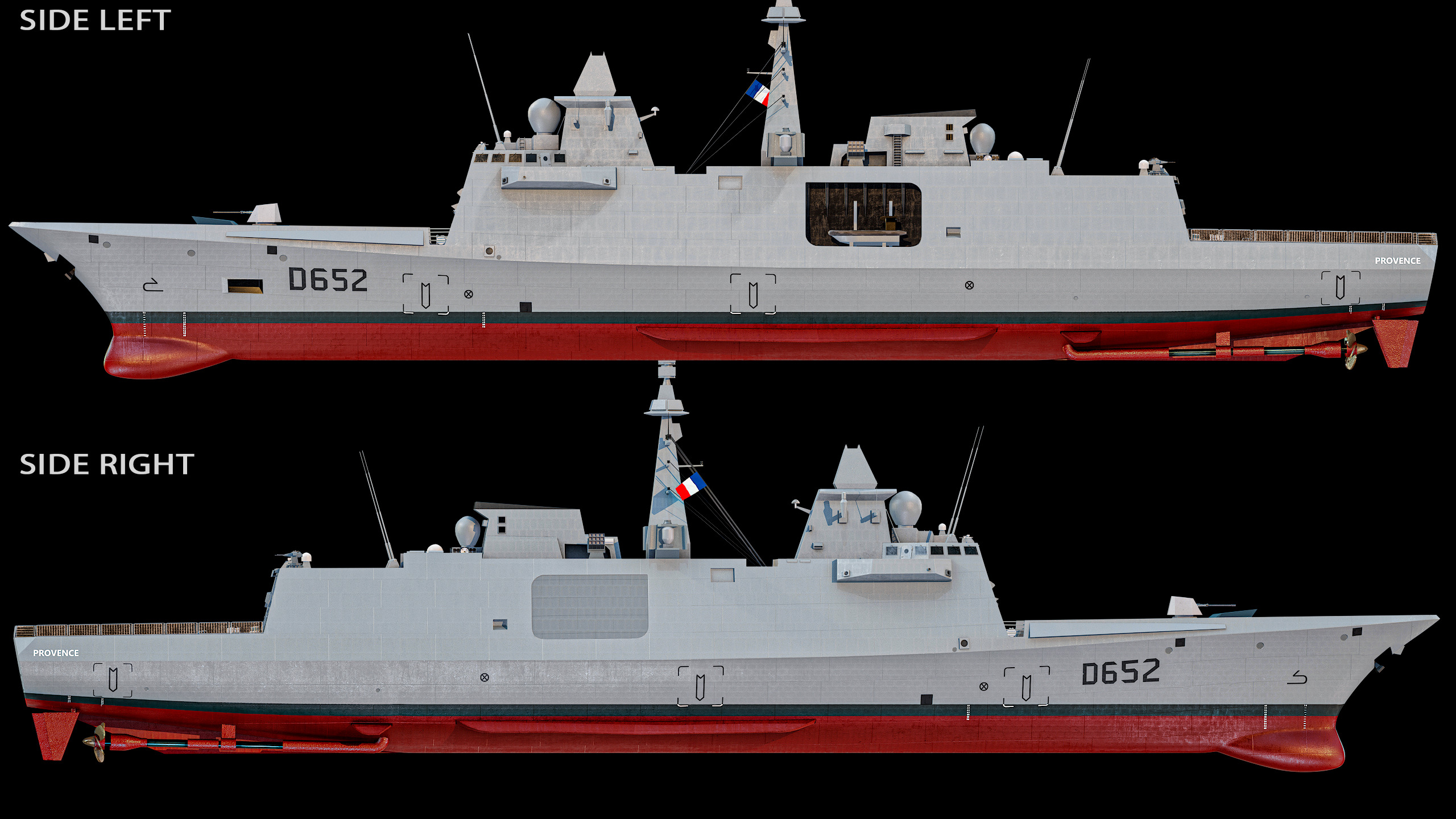 FREMM Aquitaine Class Frigate PBR Low-poly 3D model_4