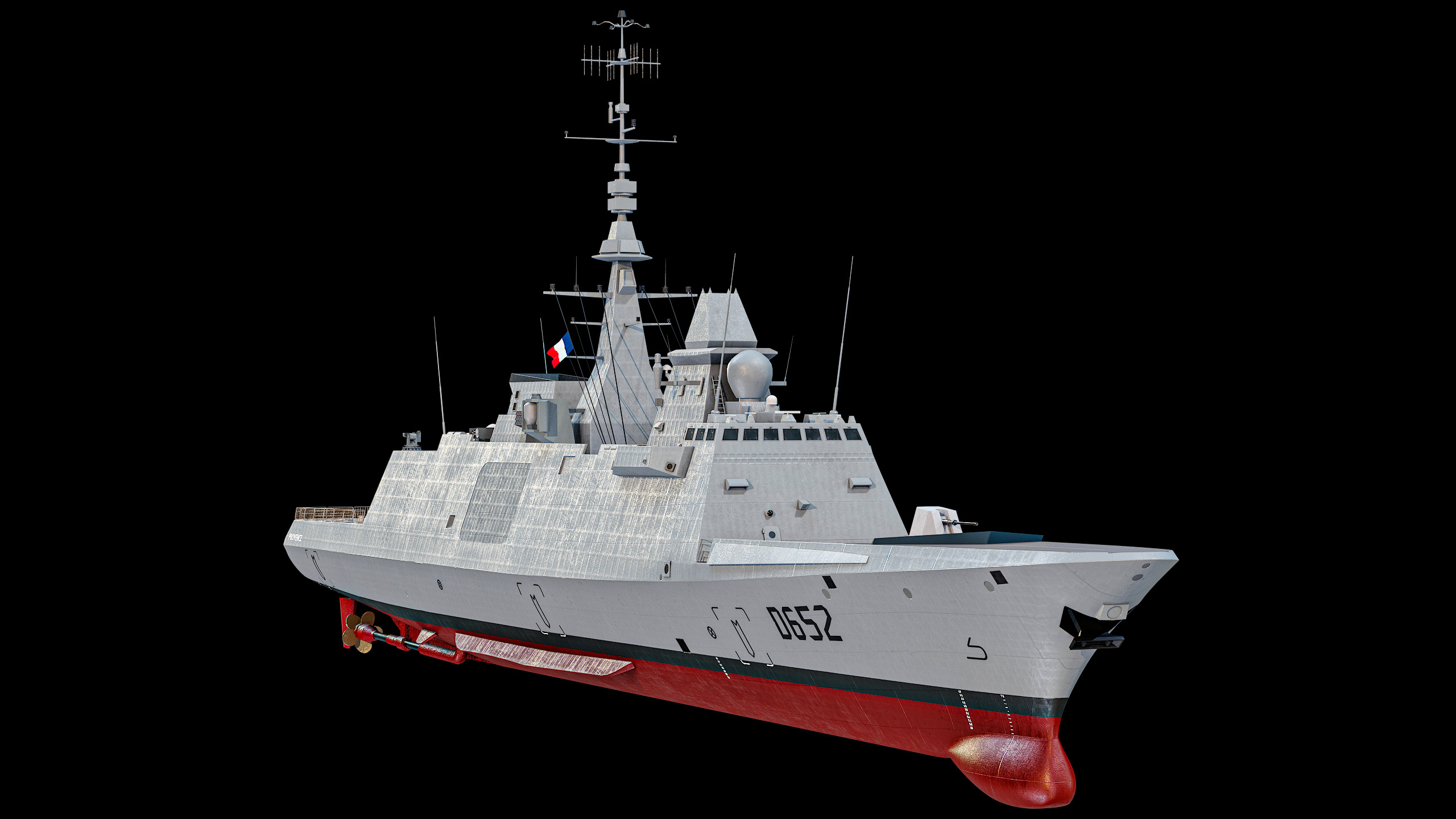 FREMM Aquitaine Class Frigate PBR Low-poly 3D model_10