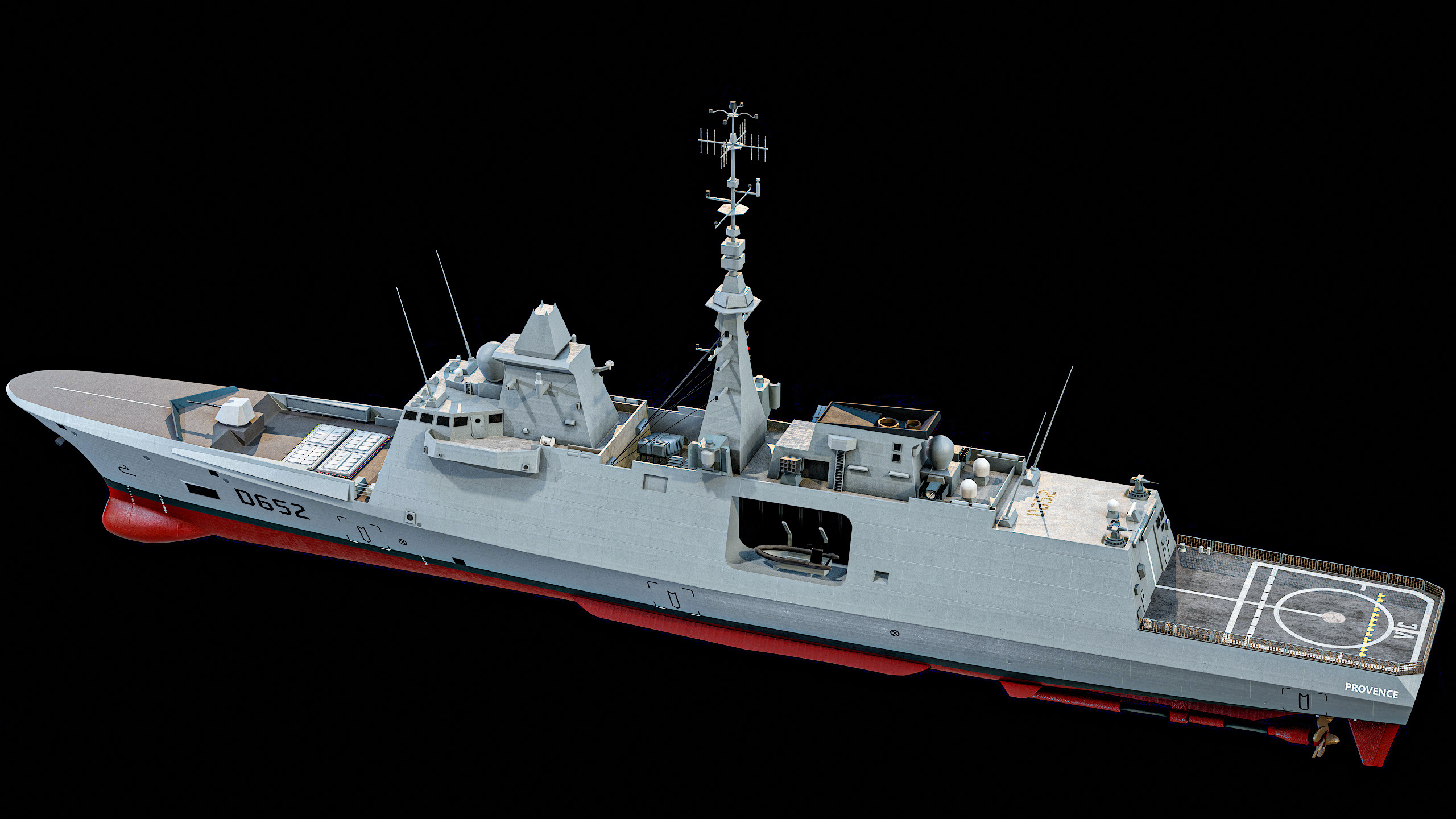 FREMM Aquitaine Class Frigate PBR Low-poly 3D model_18