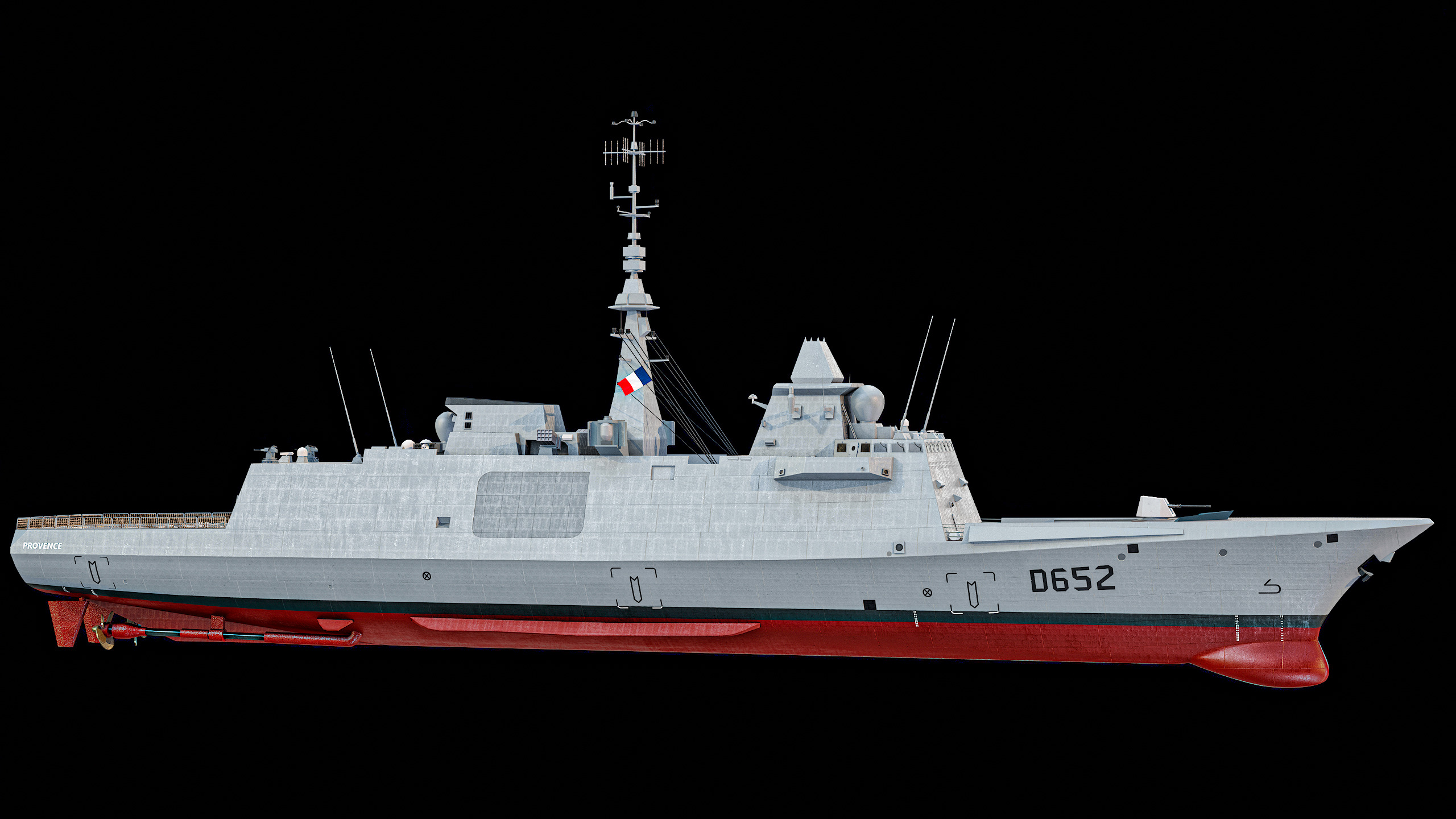 FREMM Aquitaine Class Frigate PBR Low-poly 3D model_12