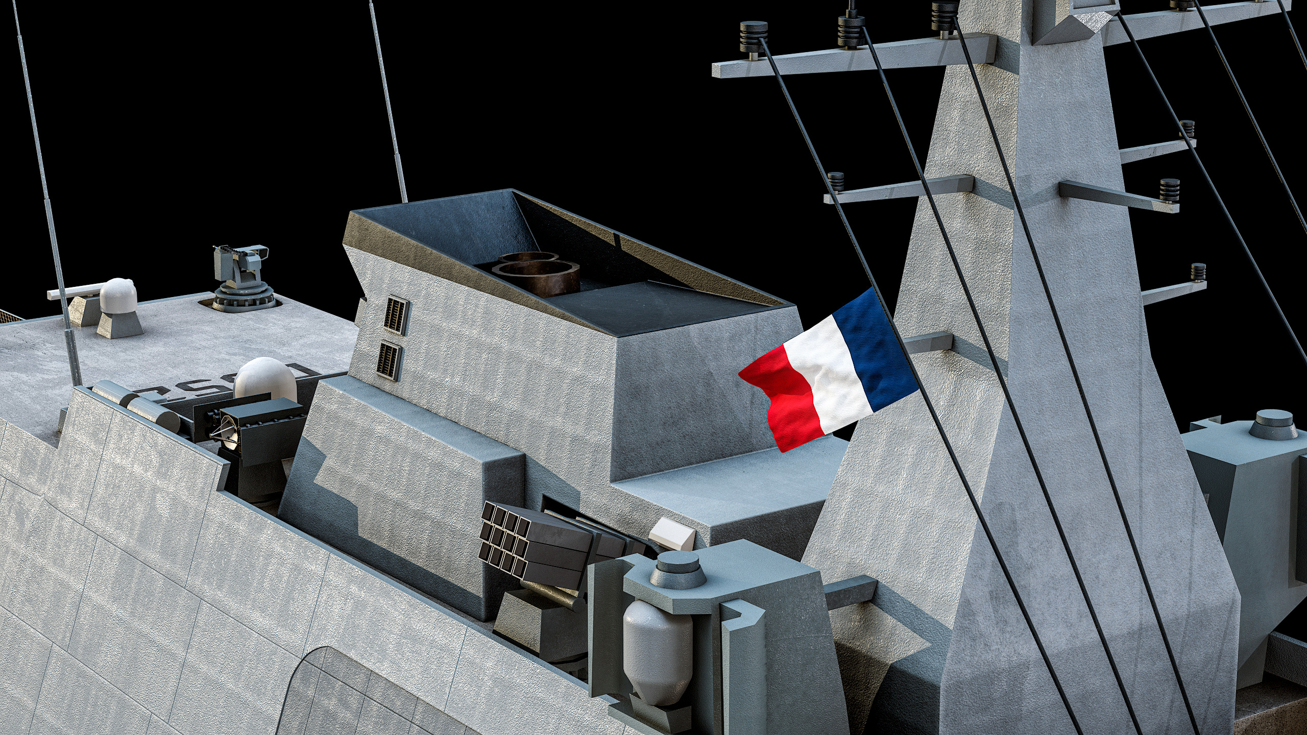FREMM Aquitaine Class Frigate PBR Low-poly 3D model_34