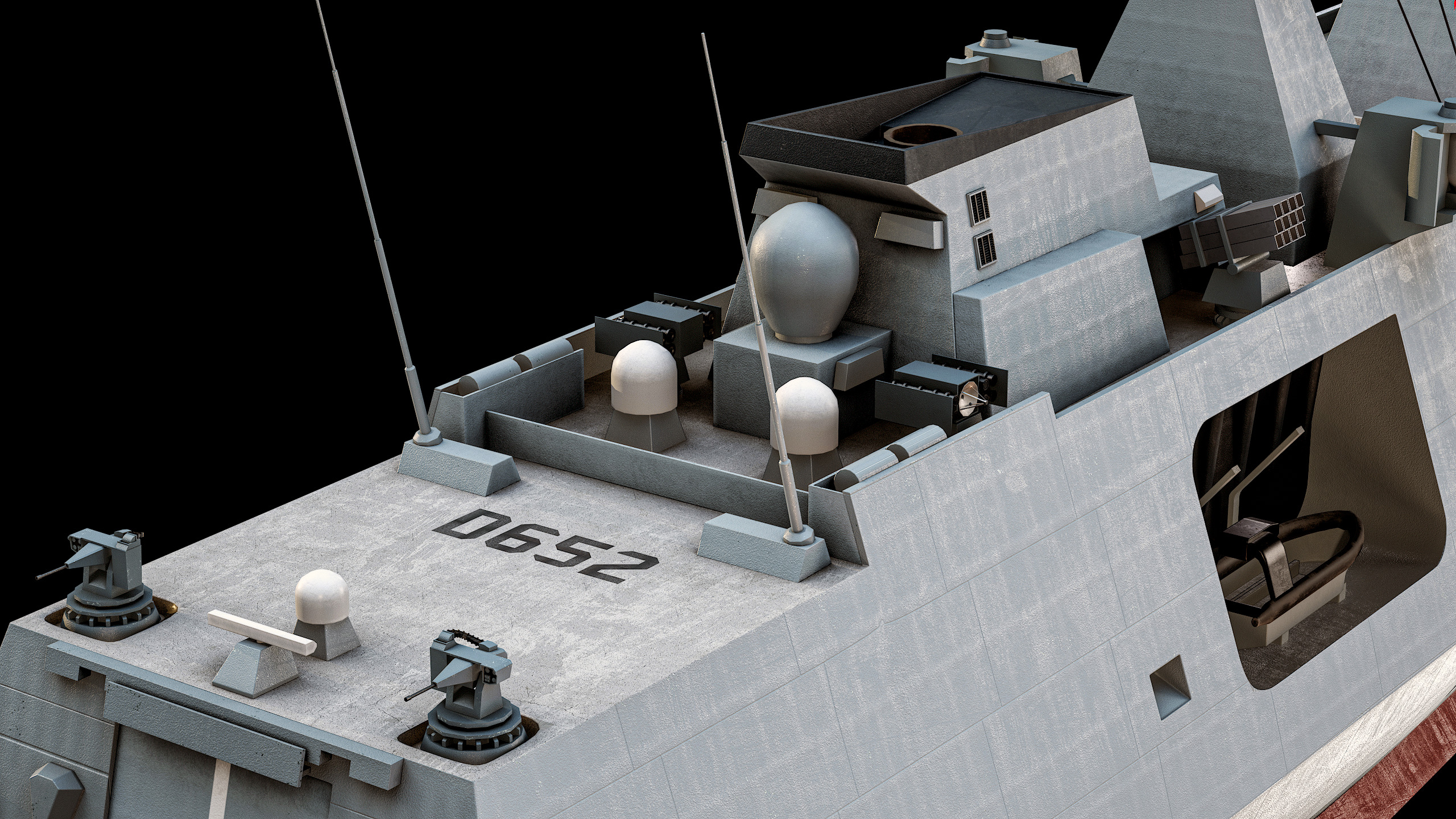 FREMM Aquitaine Class Frigate PBR Low-poly 3D model_36