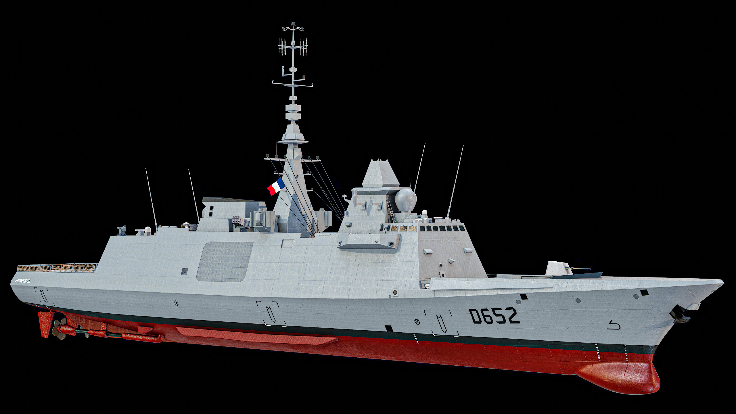 FREMM Aquitaine Class Frigate PBR Low-poly 3D model_11