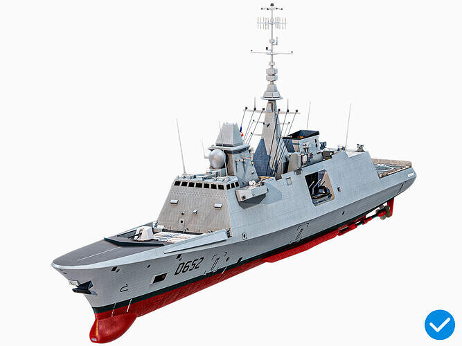 FREMM Aquitaine Class Frigate PBR Low-poly 3D model