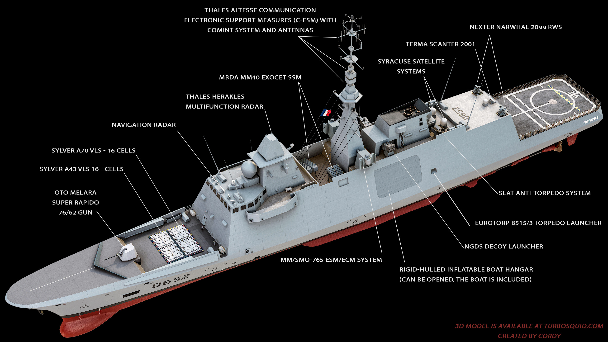 FREMM Aquitaine Class Frigate PBR Low-poly 3D model_2