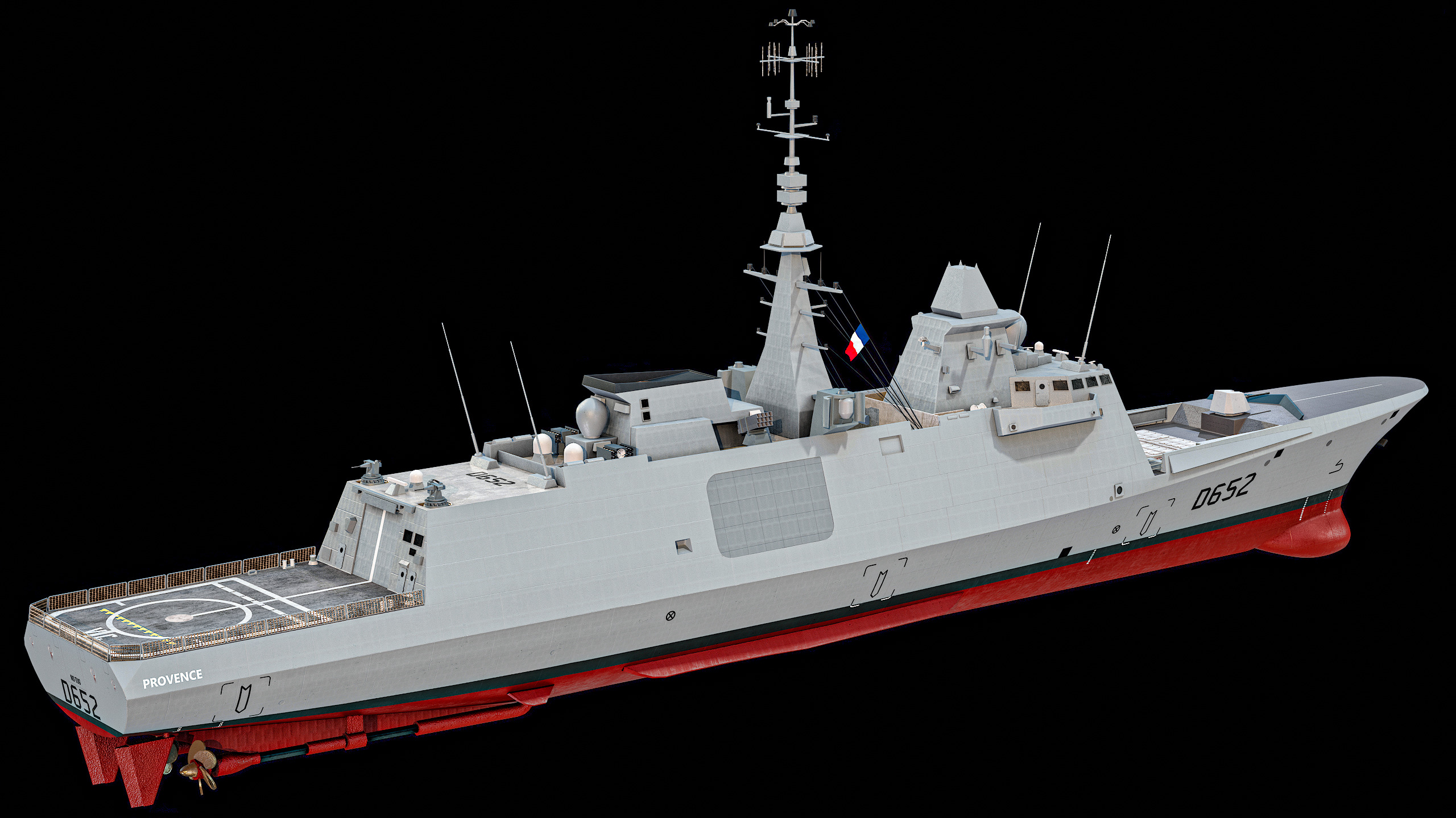 FREMM Aquitaine Class Frigate PBR Low-poly 3D model_13