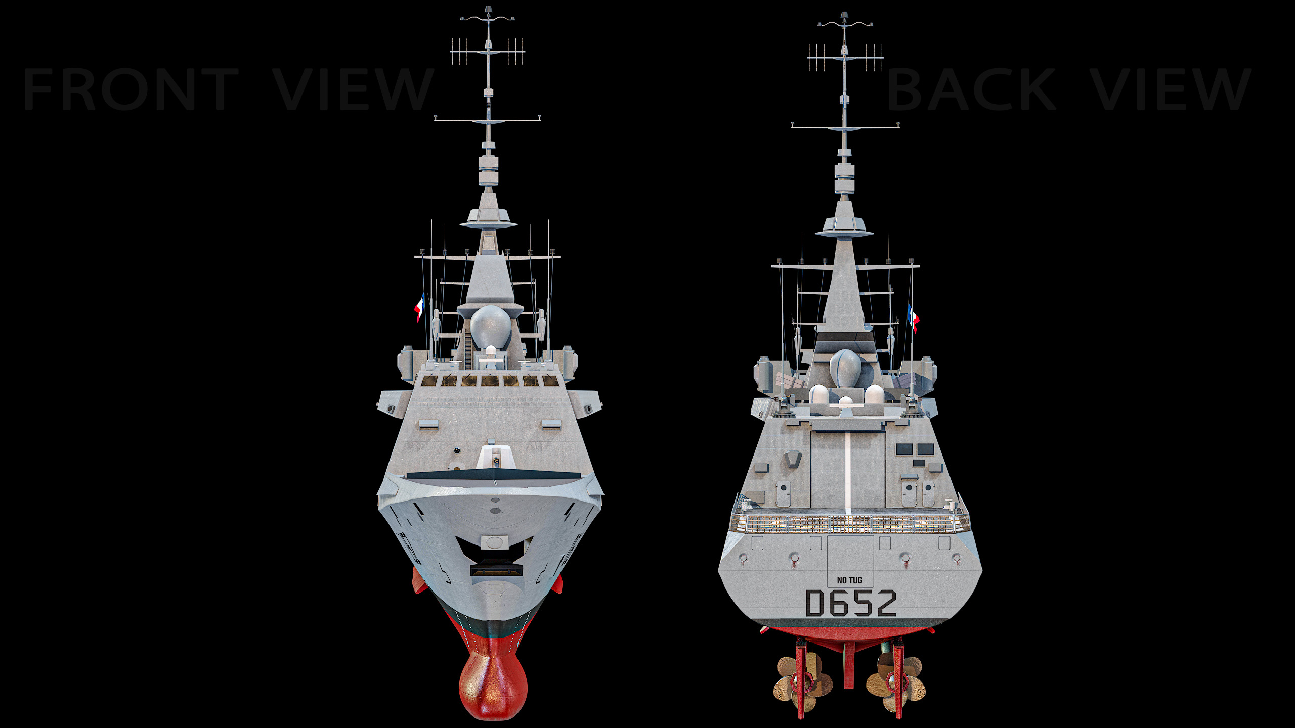 FREMM Aquitaine Class Frigate PBR Low-poly 3D model_5